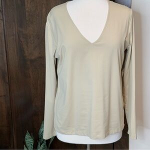 White Stag Women’s Size L 12/14 long sleeve v neck top cream colored nylon shirt